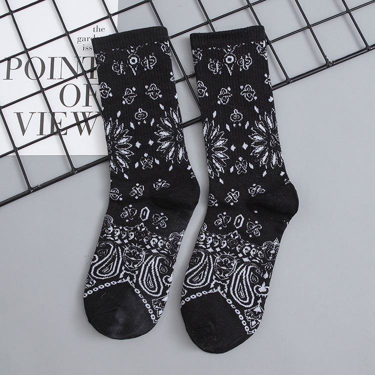 Mid Tube Socks Men's Stockings Cashew Flower