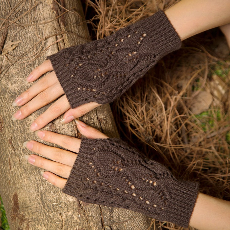 Wool Knit Half Finger Typing Warm Cutout Gloves