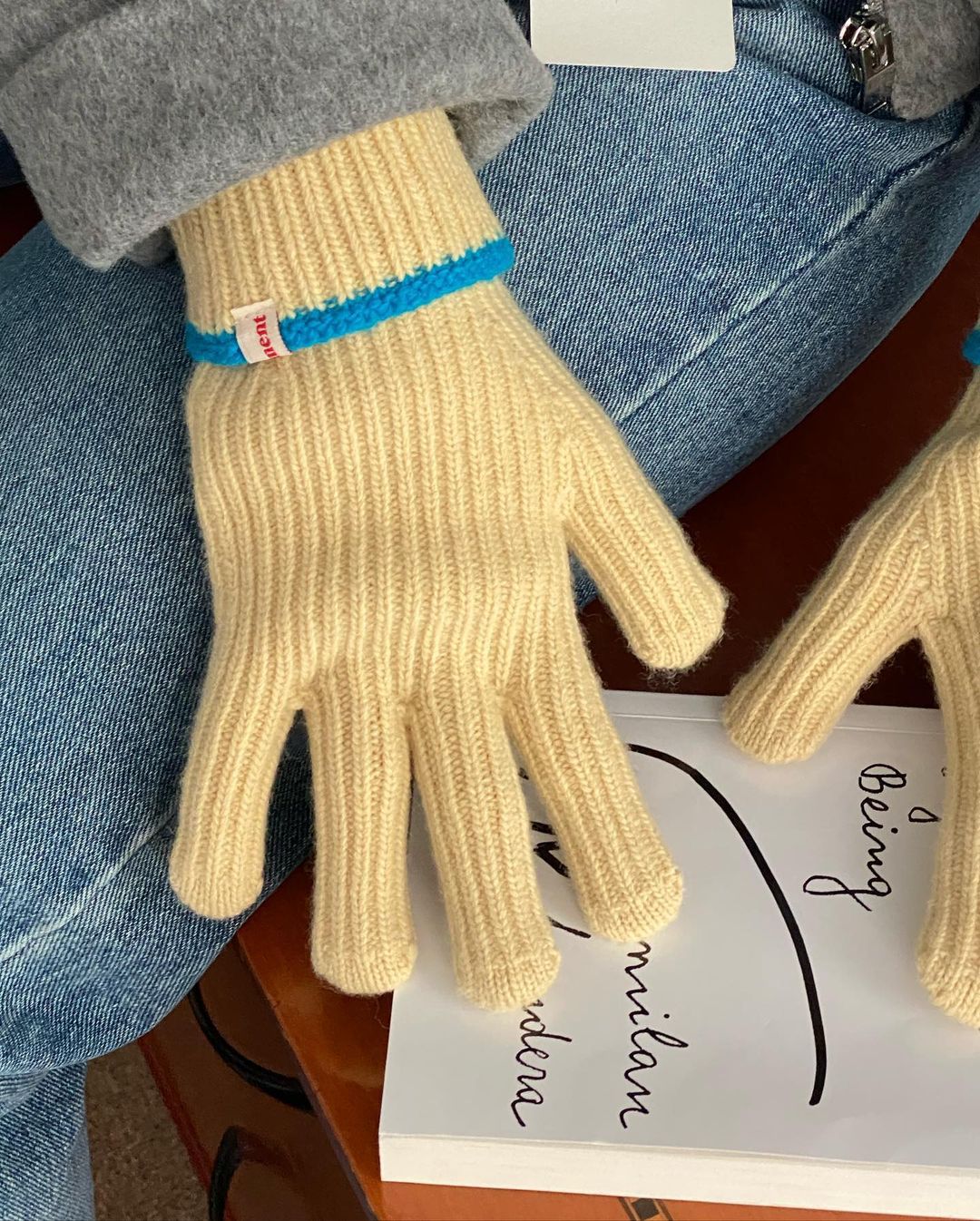 Strikkede Femfingerhandsker i Kontrastfarvet Uld