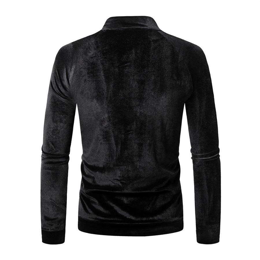 New Style Men's Stand Collar Slim Color Contrast Long Sleeve T-shirt