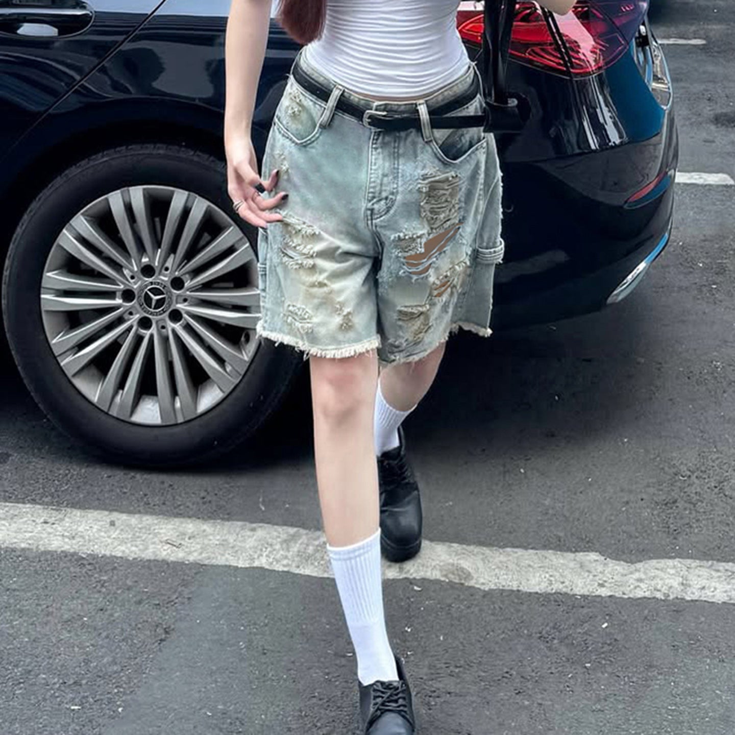 Casual Slim-fit Capri Denim Shorts