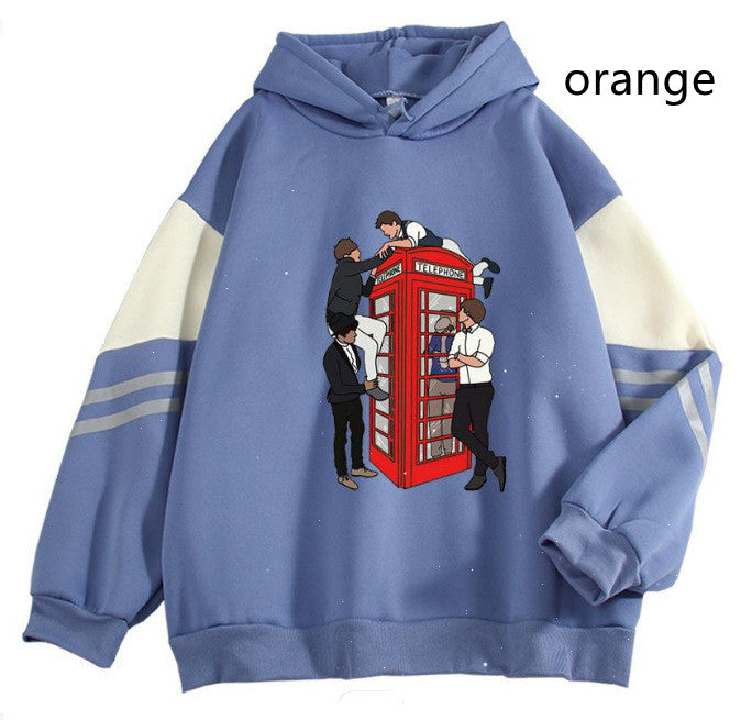 New Cartoon Anime Long Sleeve Casual Loose Contrast Color Hoodie