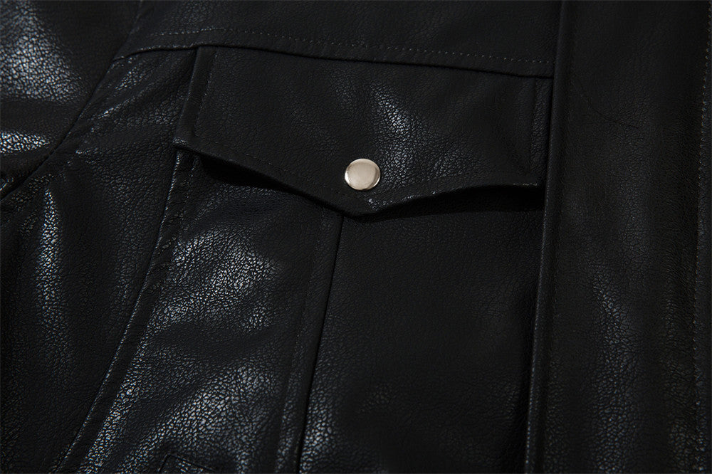 Men's Casual American Style Loose Flying PU Leather Jacket Coat