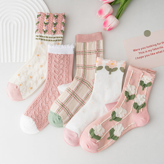 Autumn New Three-dimensional Flowers Tube Socks