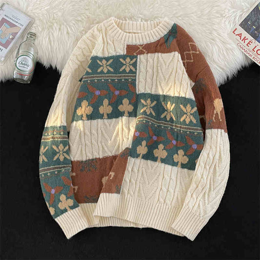 Fleece-lined Thickened Turtleneck Retro Art Design Sweater Warm