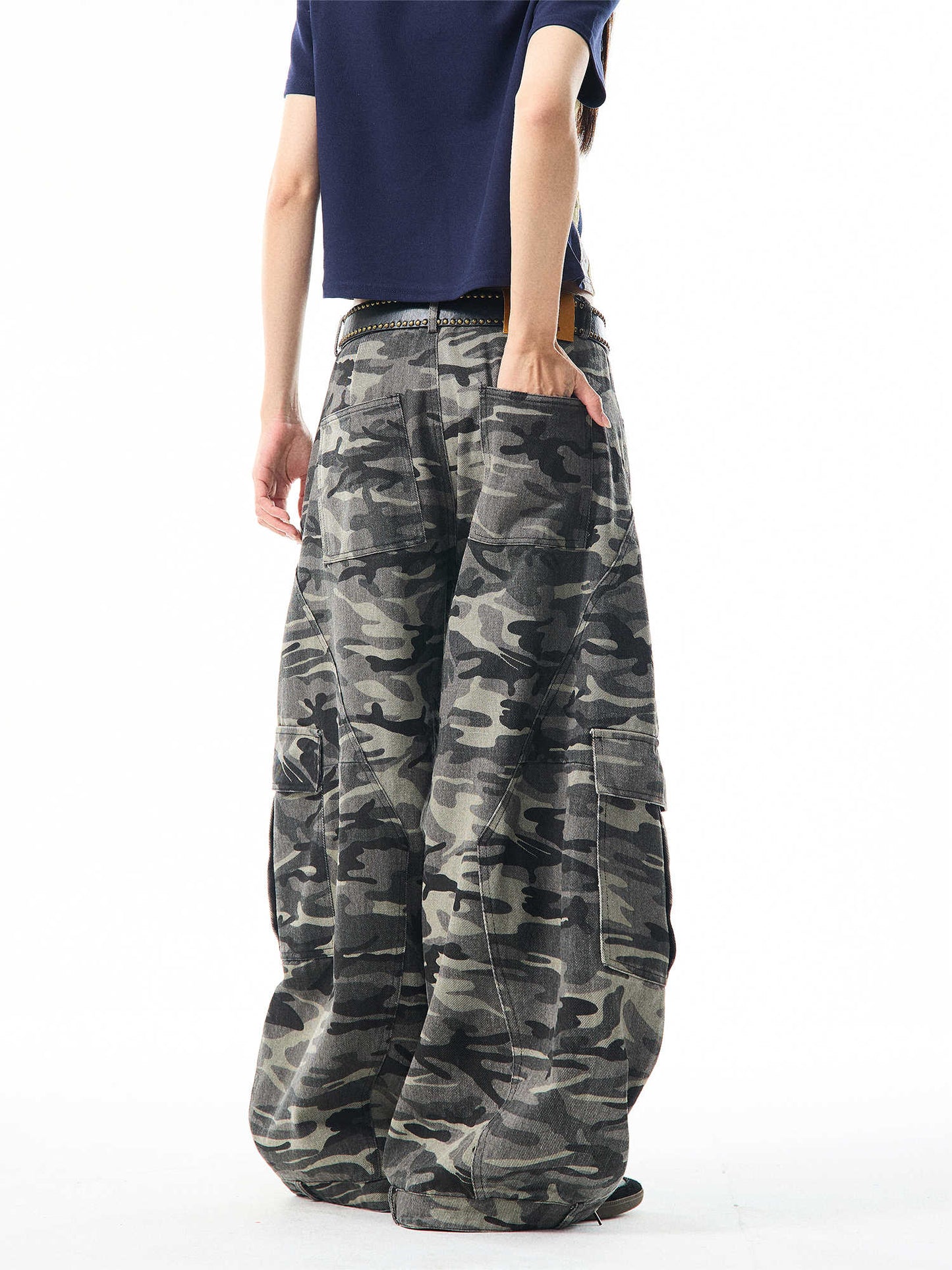 Retro camouflagemønstrede overalls med vide ben til kvinder – løse, afslappede bukser