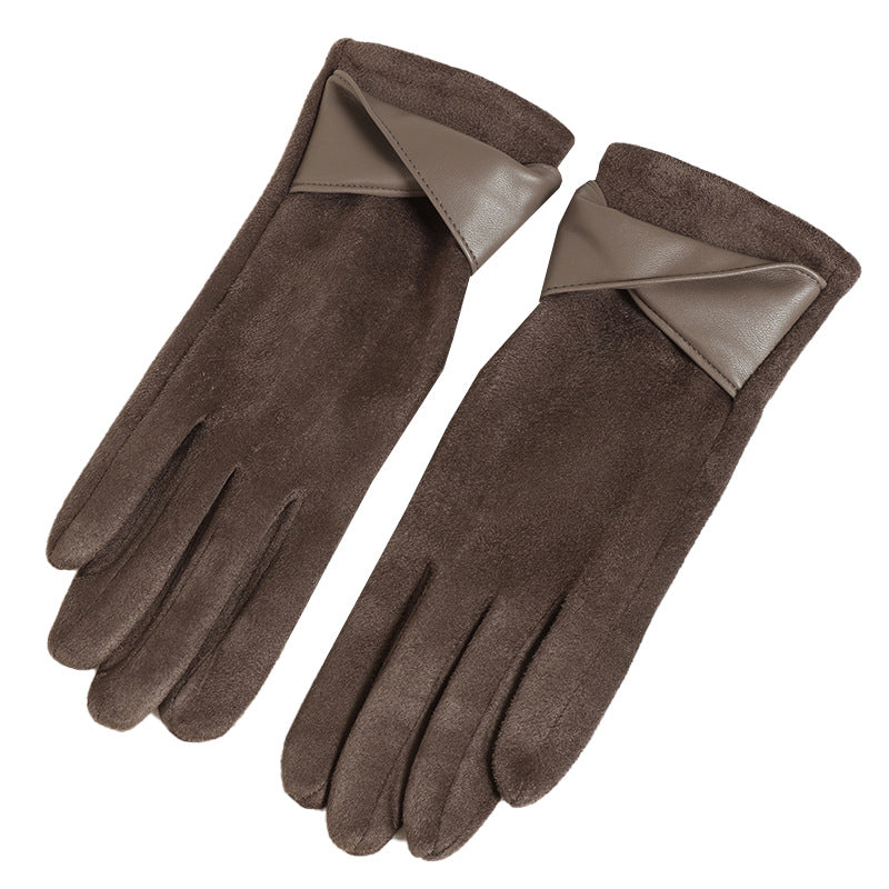 Damehandsker med fleecefor, varme og elegante med sløjfe