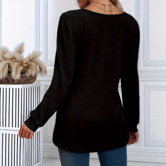 Plus-size Women's Casual And Fashionable Square-neck Long-sleeve Top