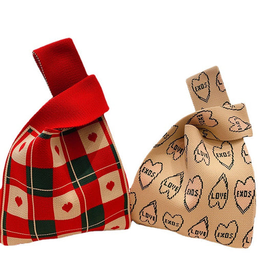 Vest Bag Knitted Woven Heart Plaid