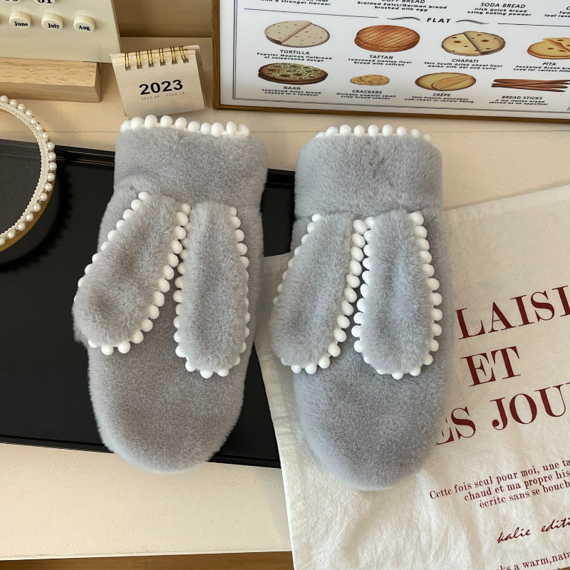 Simple Short Plush Warm Gloves For Women Winter