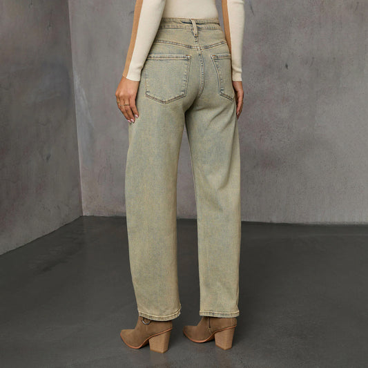 American Stretch High Street Straight Nostalgic Retro Blue Women's Denim Trousers