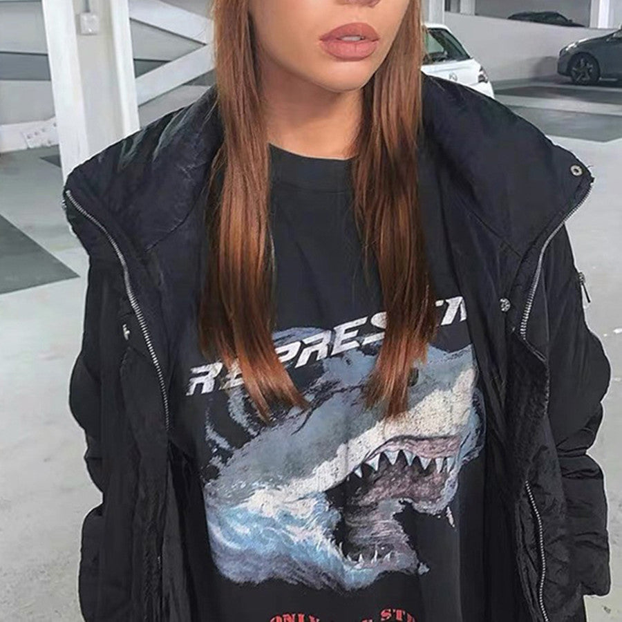 Shark Print Washed Short Sleeve