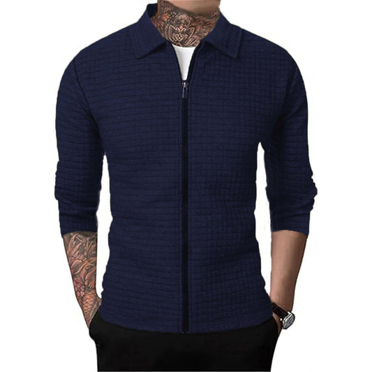 Herre casual langærmet revers vaffeljakke cardigan