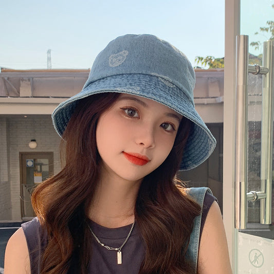 Denim Fisherman Hat Spring Bear Fashion Student Korean Style Sunshade