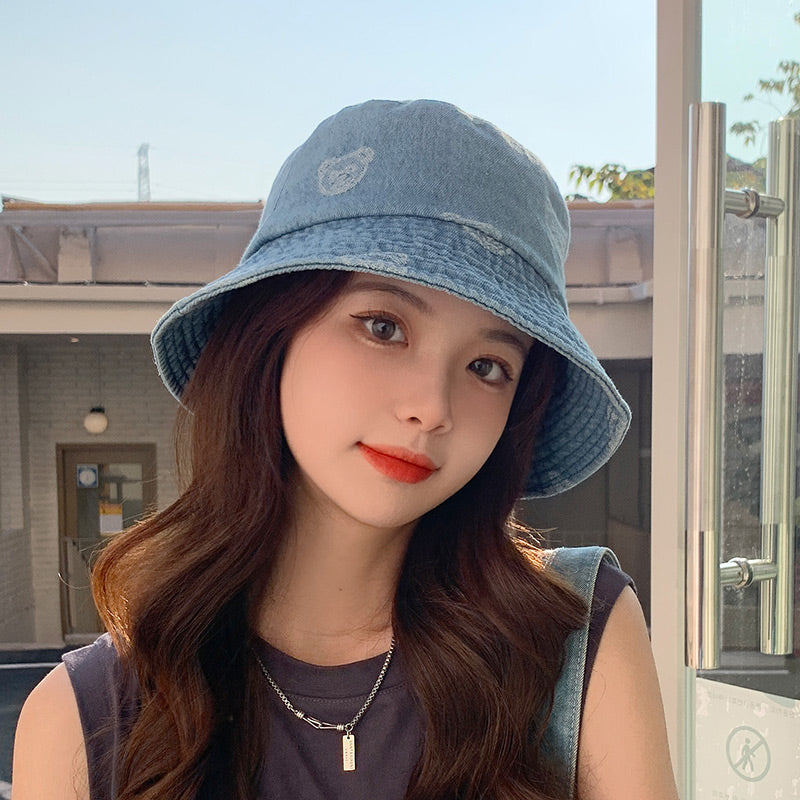 Denim Fisherman Hat Spring Bear Fashion Student Korean Style Sunshade