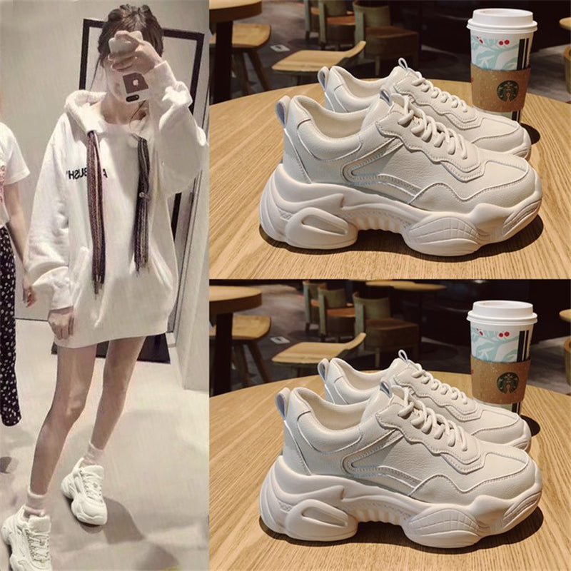Spring And Summer Thick-soled Lace-up Old Ladies Casual White Shoes
