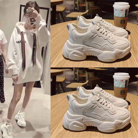 Spring And Summer Thick-soled Lace-up Old Ladies Casual White Shoes