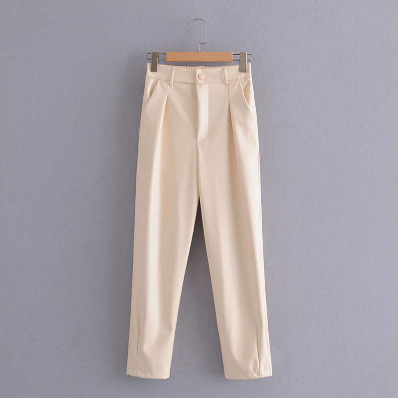 Spring New Imitation Leather Elastic Waist PU Trousers