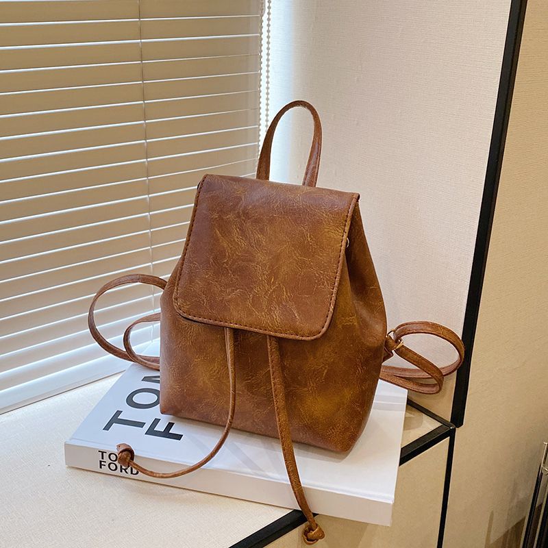 Women's Retro Brown Drawstring Shoulder Bag