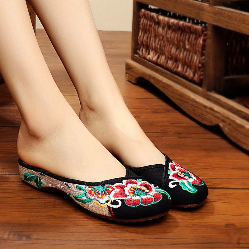 Ethnic Style Linen Toe Embroidered Slippers