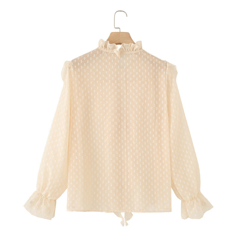 Laminated Decoration French Tulle Long Sleeve Shirt