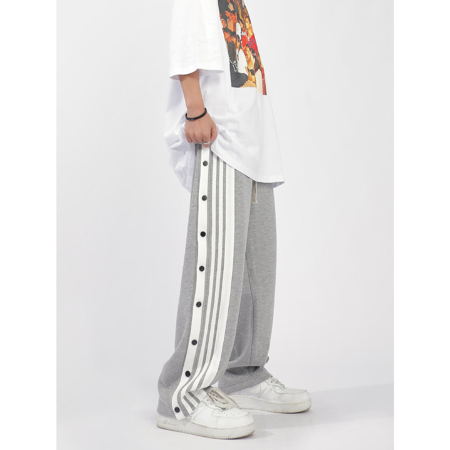 High Waist Loose Side Button Casual Sports Pants