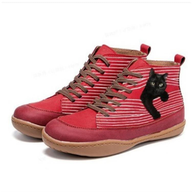 Large Size Flat-bottomed High-top Printed Totem Cross Strap Cat Cat Boots