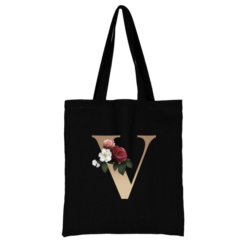 English Alphabet Flower Printed Canvas Bag