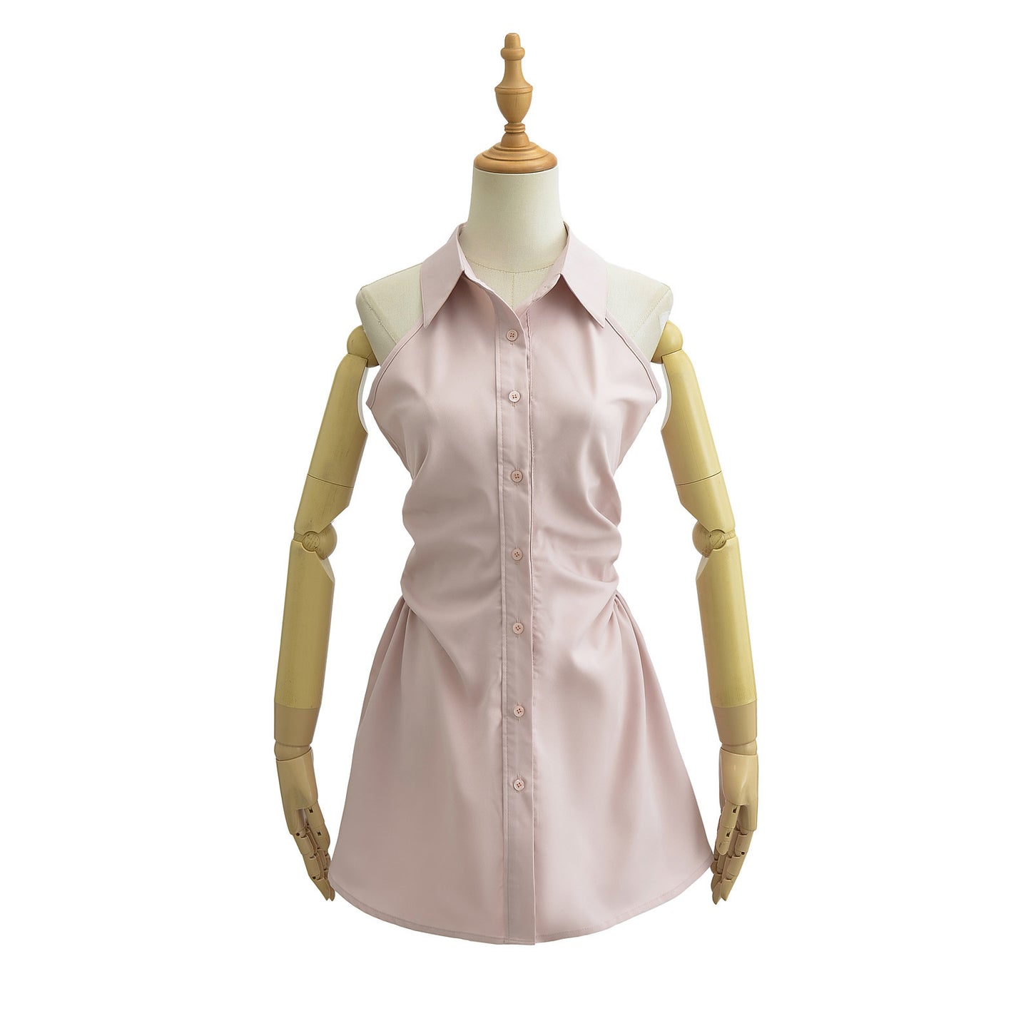 Summer New Pure Desire Style Slim Fit Slimming Waist Pleating Sleeveless Shirt Dress Polo Collar Dress