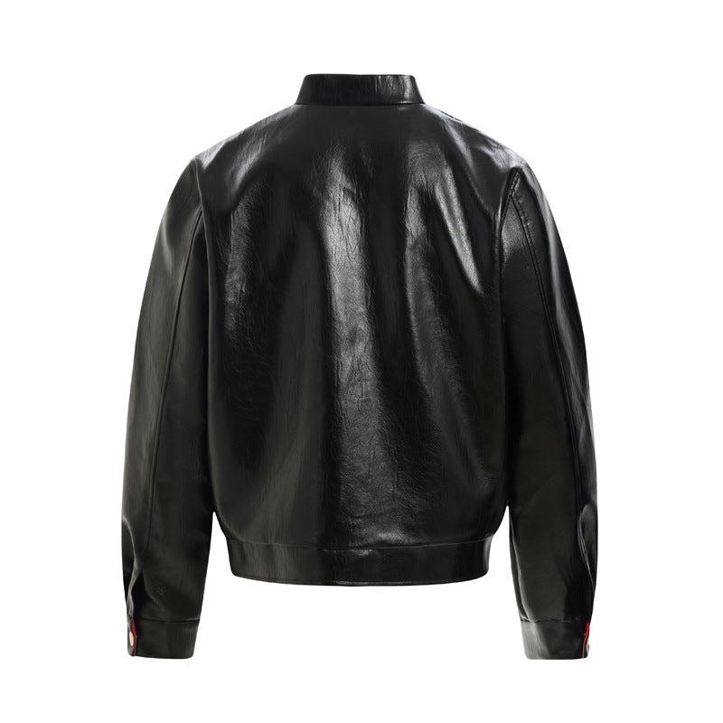 American Street Motorcycle Style Letter Patchwork PU Leather Jacket