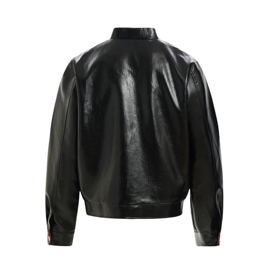 American Street Motorcycle Style Letter Patchwork PU Leather Jacket