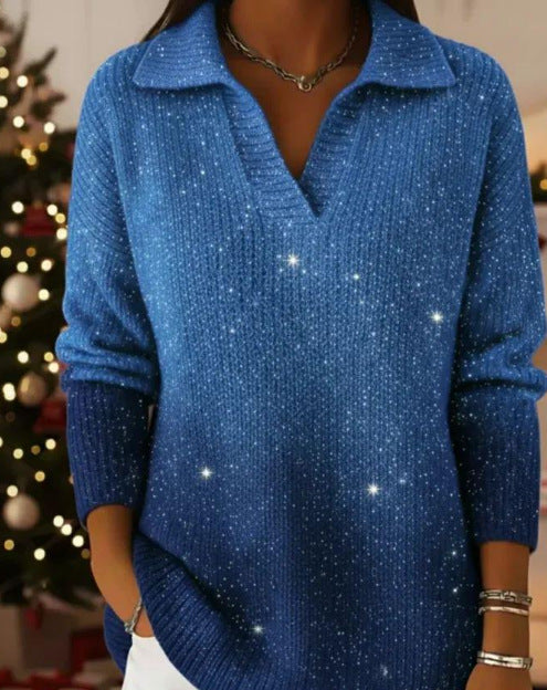Ny Ensfarvet Langærmet Top Glitrende Sweater