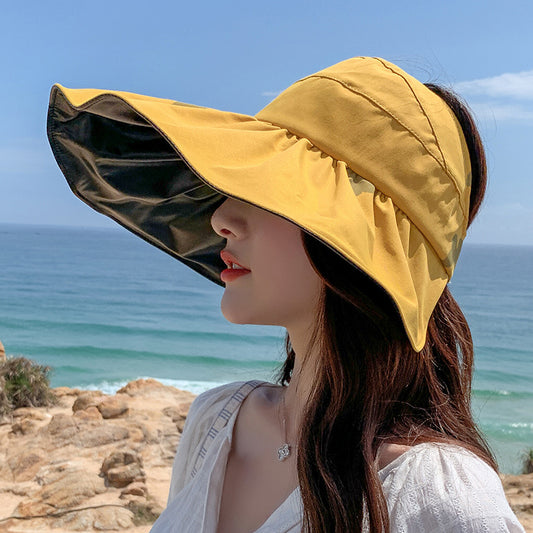 Women's Summer Large Brim Anti-ultraviolet Black Plastic Empty Top Sun Hat