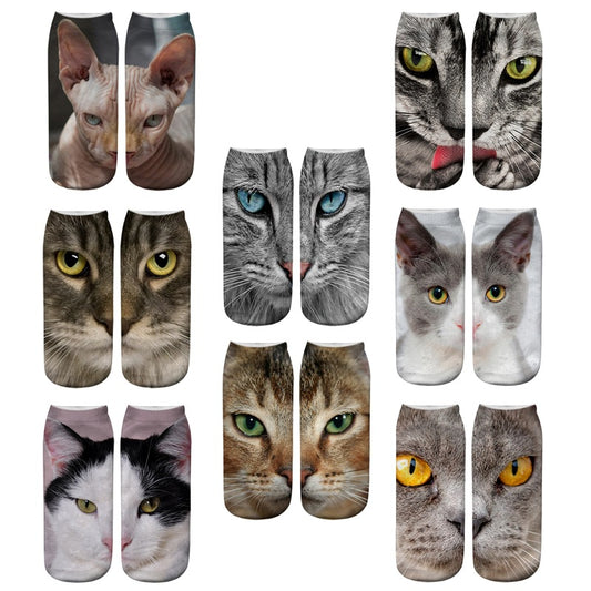 Cat Eye 3D Printing Heat Transfer Short Socks