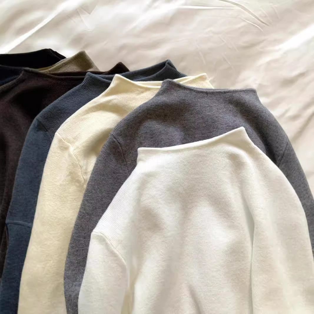 Simple Casual Stand Collar Shoulder Long Sleeve Sweater