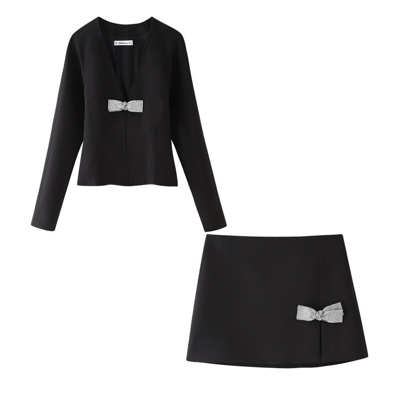 Summer Bow Slim Shirt Mini Skirt