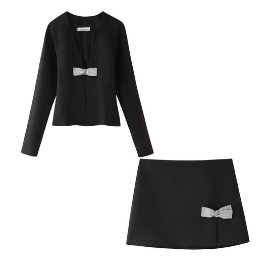 Summer Bow Slim Shirt Mini Skirt
