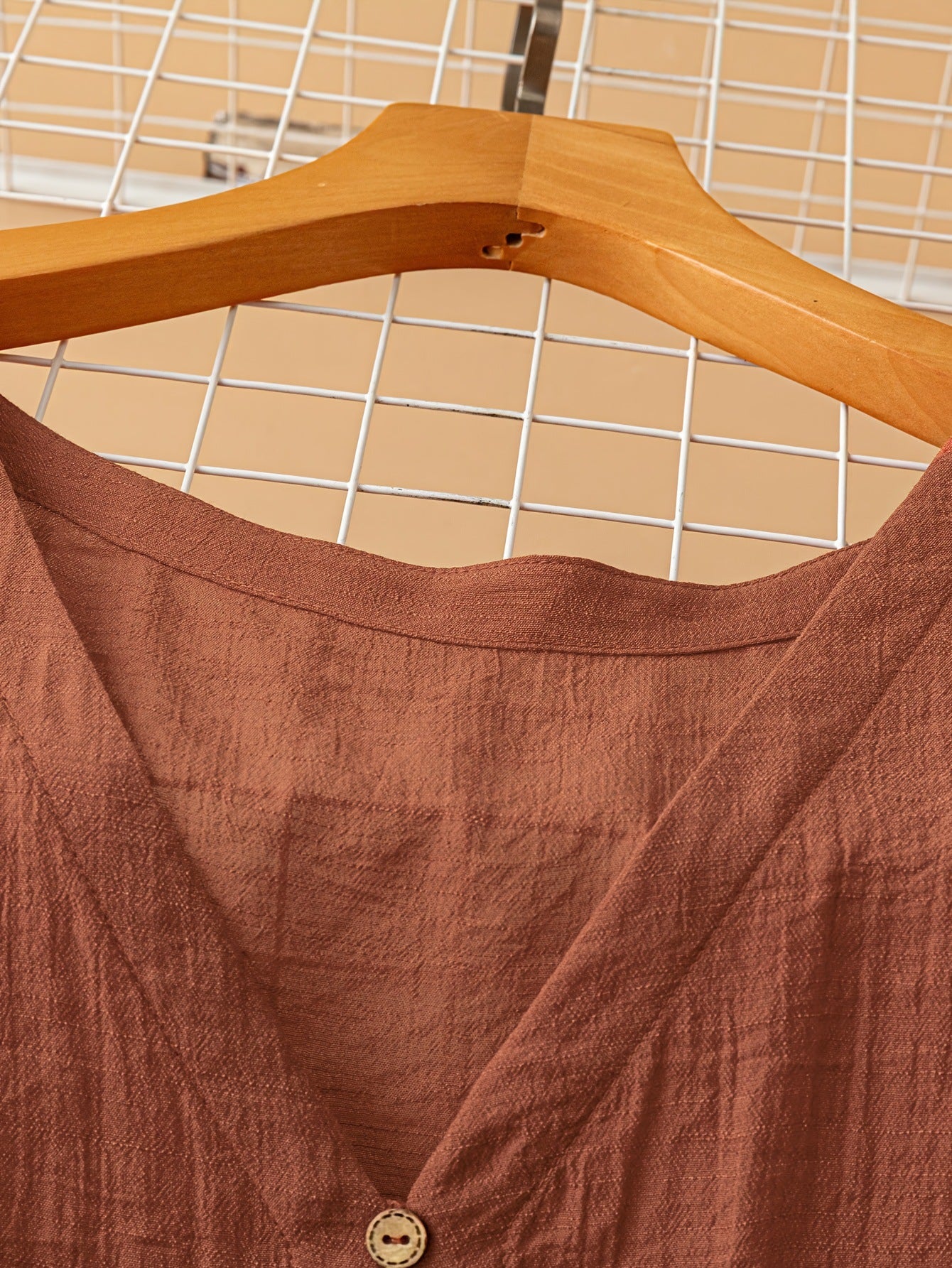 Womens SpringAutumn V-Neck Cotton-Linen Shirt With Loose