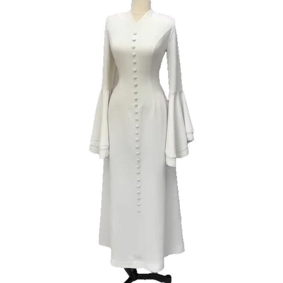 Slimming V-neck Casual Chic Button-up Long Dress