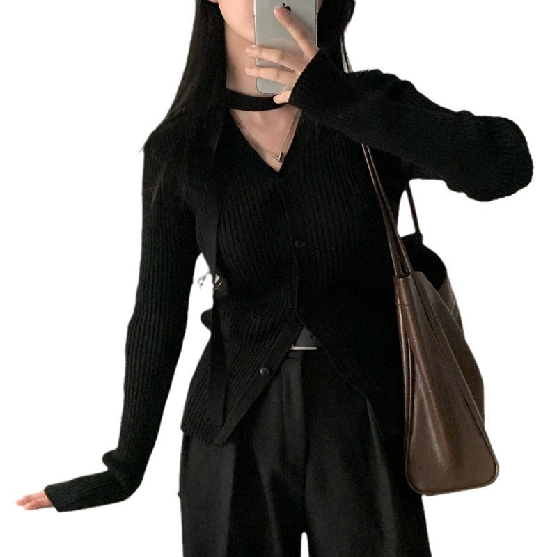 V-neck Single Breasted Slim Fit Slimming Sweater
