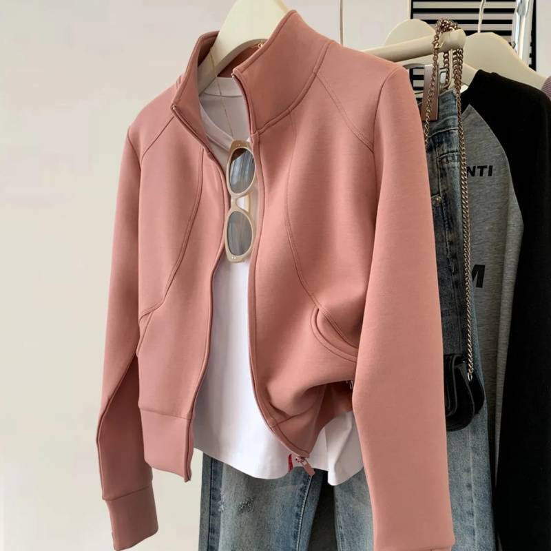Plus Size Cardigan med lynlås og opretstående krave