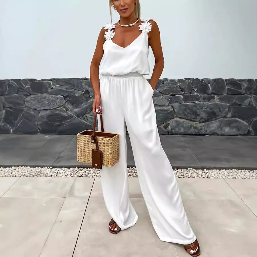 Spring And Summer New Suspender Sleeveless Pocket Jumpsuit Casual Loose