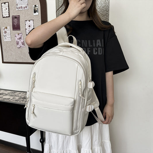 Women's Large Capacity Versatile Solid Color Schoolbag