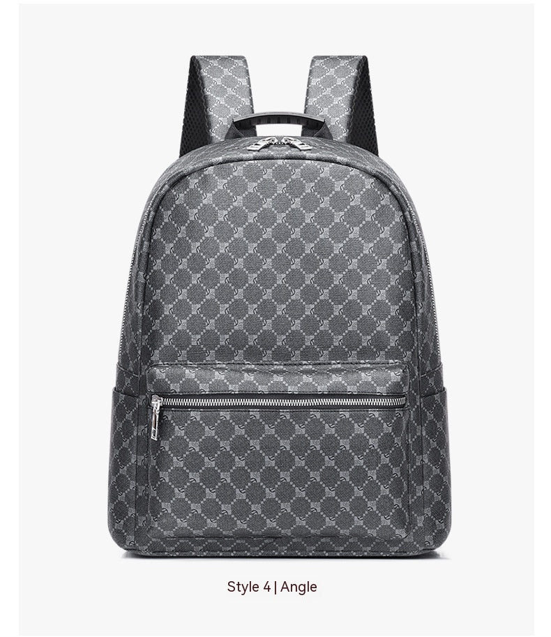 European And American Large-capacity Retro Men's And Women's Business Casual Leather Printed Backpack