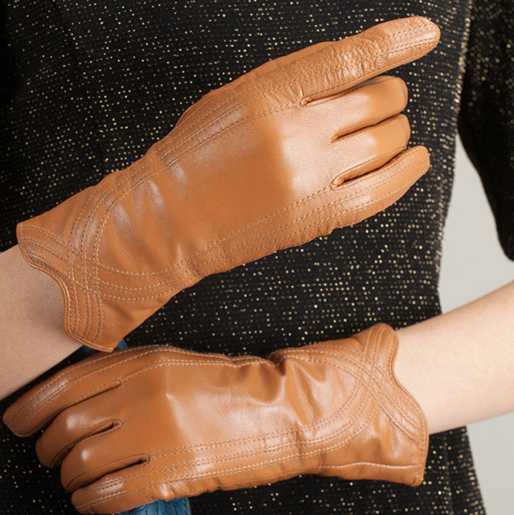 Women's Fashion Winter Warm Gloves Real Lamb Leather Handmade Curve Sheepskin Gloves