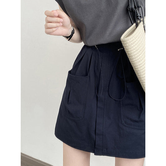 Drawstring Elastic Waist Skirt Large Workwear With Pocket Skirt