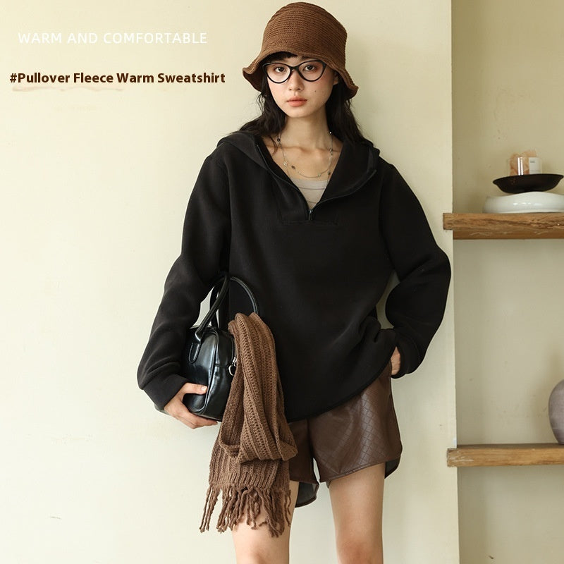 Hooded Loose Thickened Outer Wear Casual Top