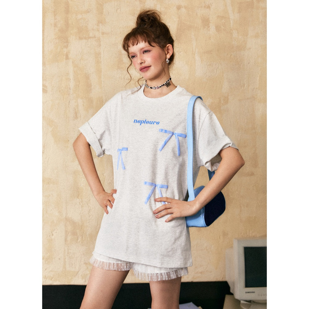 Women's Retro Short-sleeved T-shirt With Bow