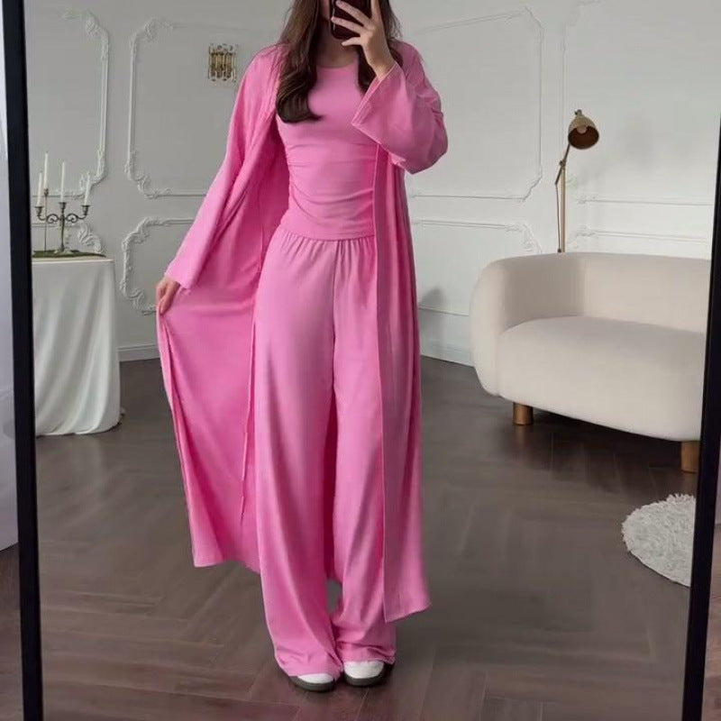 Everyday Wide-leg Pants And Tank Top Three-piece Set