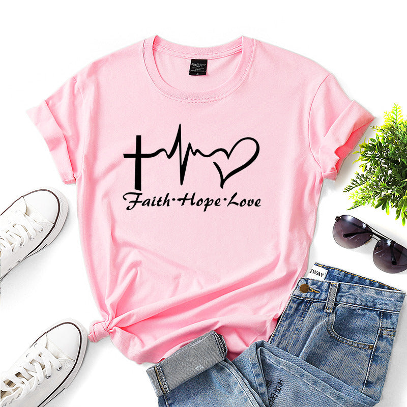 Faith Hope Love Letter Short-sleeved Cotton Bottoming Shirt